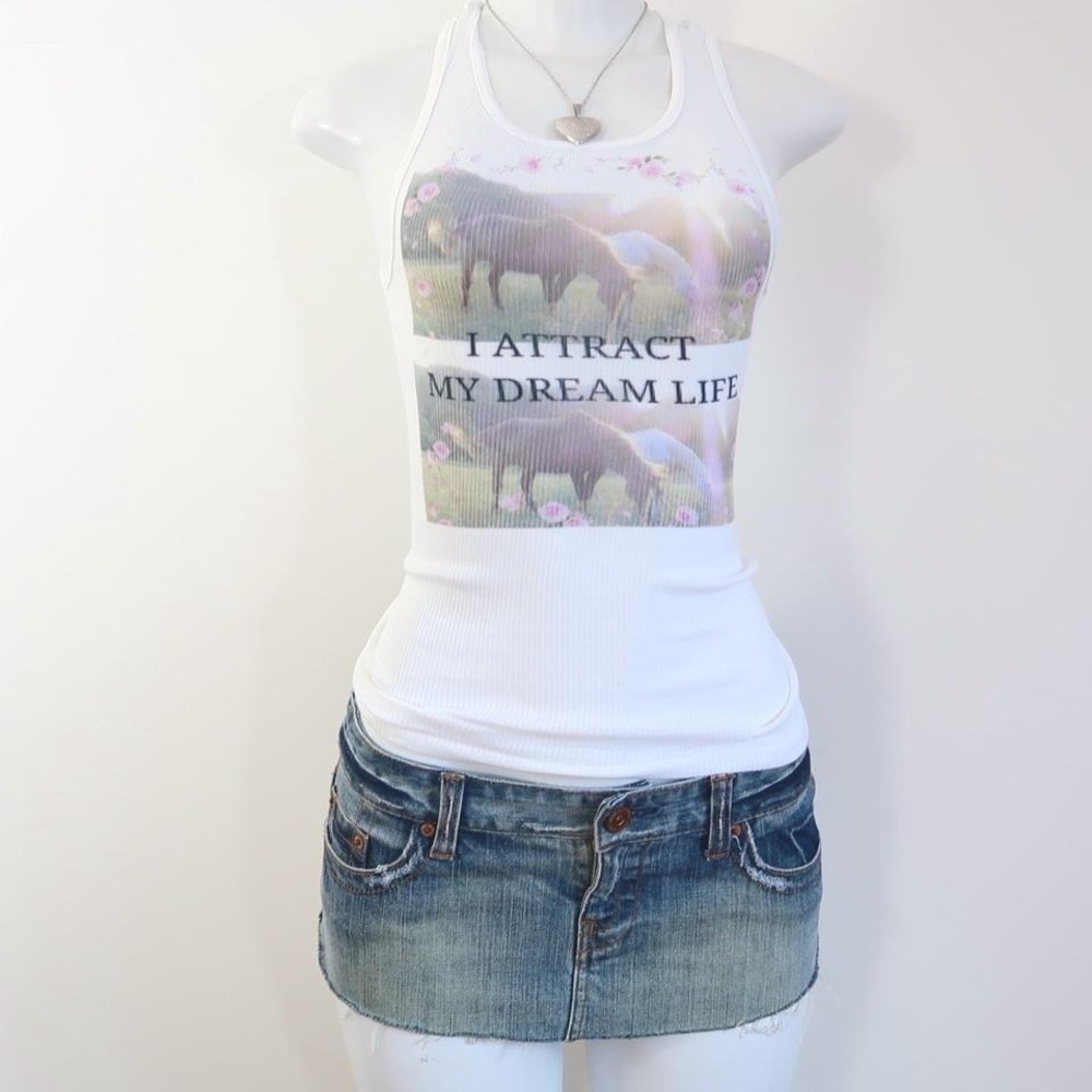 y2k horse graphic tank i attract my dream life slogan